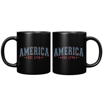 America EST 1776 Black Coffee Mug
